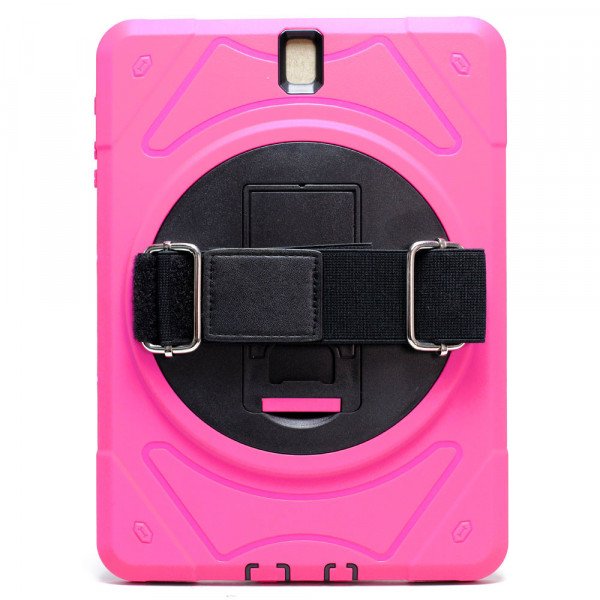 Wholesale Samsung Tab S3 9.7 (2017) Armor Case 360 Degree Swivel Kickstand Hand Grip Handle (Hot Pink)